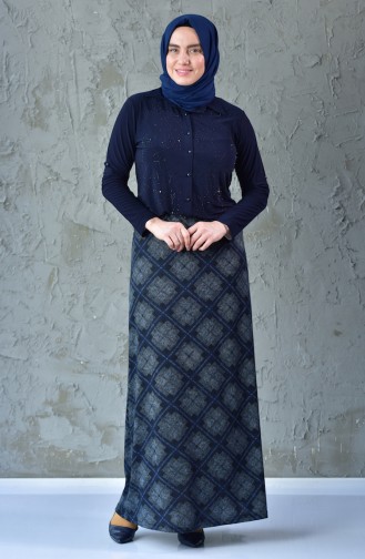 Large Size Plaid Patterned Skirt  1035-03 Navy Blue 1035-03