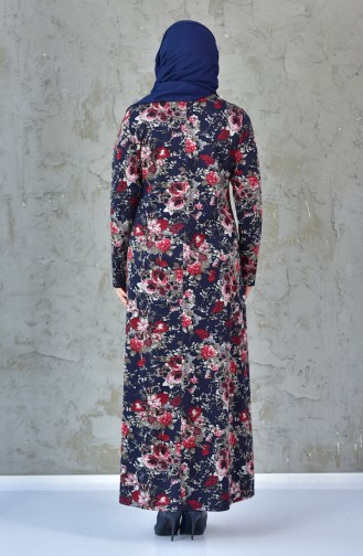 Large Size Floral Dress 4411-02 Navy Blue Red 4411-02