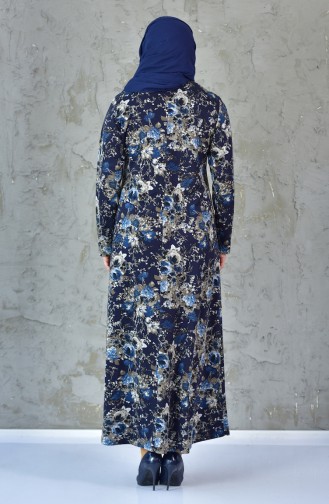 Large Size Floral Dress 4411-03 Navy Blue 4411-03