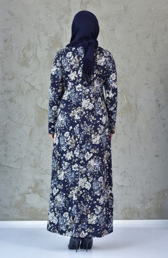 Large Size Floral Dress 4411A-01 Navy Blue 4411A-01