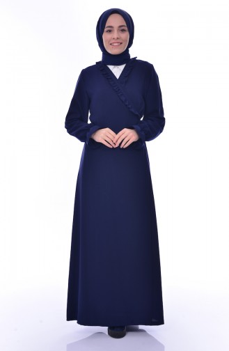 Sefamerve Fırfırlı Namaz Elbisesi 1019-01 Lacivert