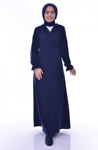 Sefamerve Fırfırlı Namaz Elbisesi 1019-01 Lacivert