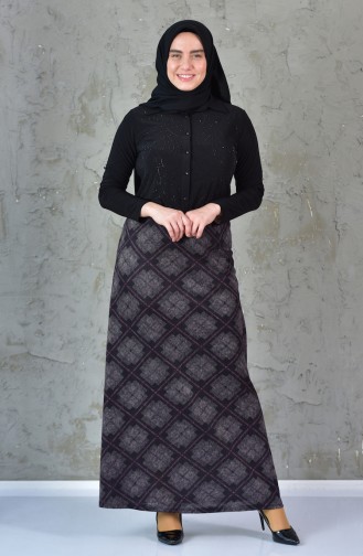 Large Size Plaid Patterned Skirt 1035-01 Purple 1035-01