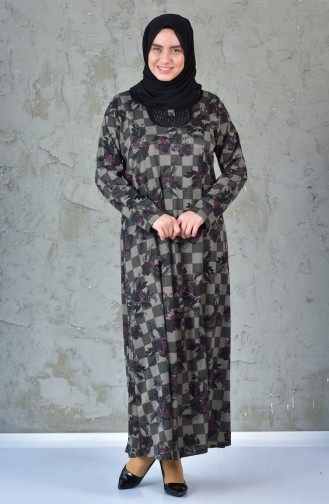 Büyük Beden Desenli Elbise 4845A-03 Siyah Mor