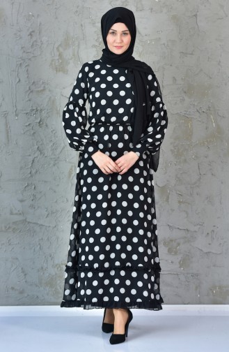 Polka Dot Chiffon Dress 0015-01 Black 0015-01