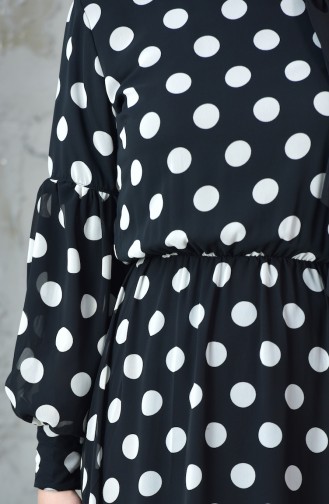 Puantiyeli Şifon Elbise 0015-01 Siyah