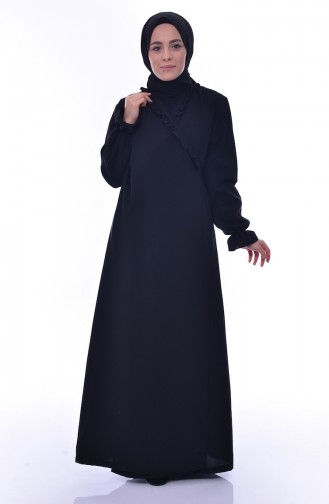 Sefamerve Fırfırlı Namaz Elbisesi 1019-02 Siyah 1019-02