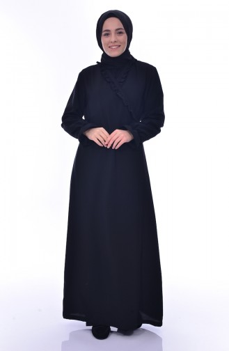 Sefamerve Fırfırlı Namaz Elbisesi 1019-02 Siyah