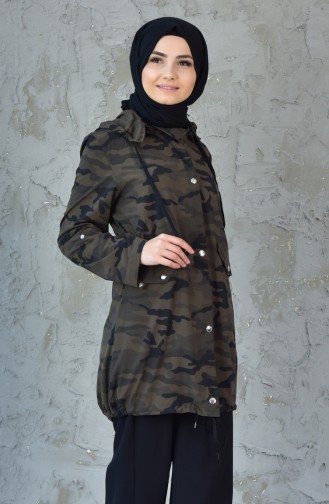 Camouflage Patterned Trench Coat MGP7030-01 Green 7030-01