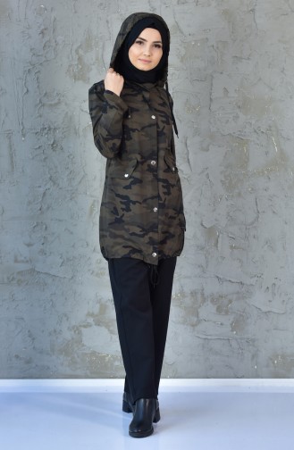 Camouflage Patterned Trench Coat MGP7030-01 Green 7030-01