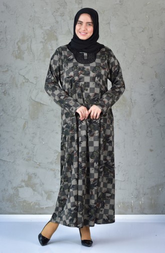 Büyük Beden Desenli Elbise 4845A-02 Siyah Turuncu
