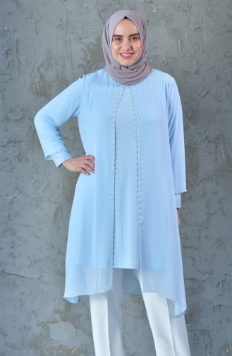 Large Size Pearls Tunic 1041-02 Baby Blue 1041-02