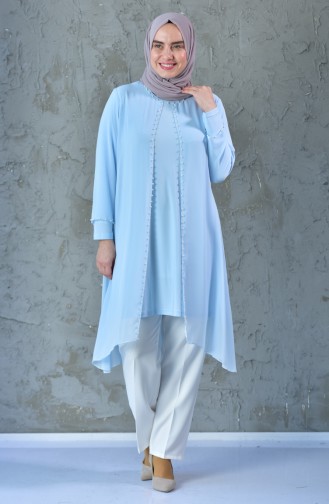 Large Size Pearls Tunic 1041-02 Baby Blue 1041-02