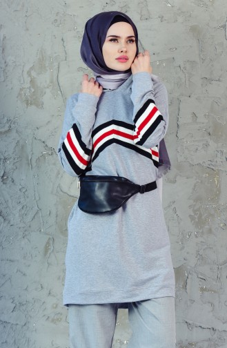 Şeritli Sweatshirt 8277-02 Gri