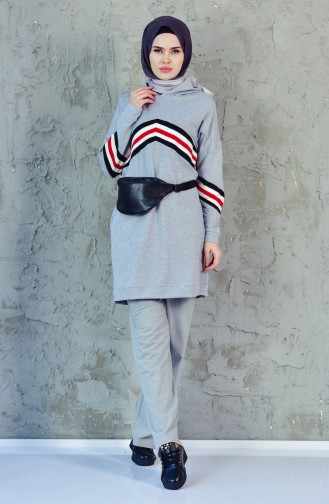 Şeritli Sweatshirt 8277-02 Gri