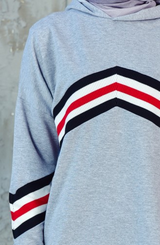 Şeritli Sweatshirt 8277-02 Gri