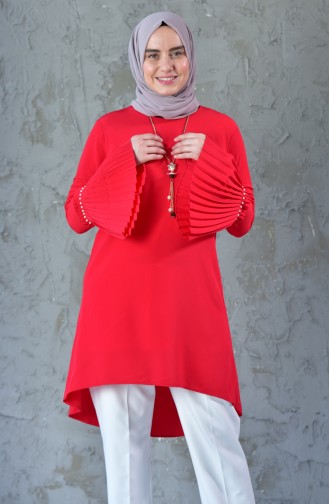 Big size Pearls Asymmetric Tunic 1645-04 Red 1645-04