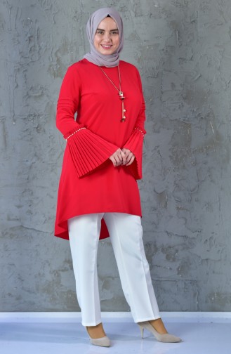 Big size Pearls Asymmetric Tunic 1645-04 Red 1645-04