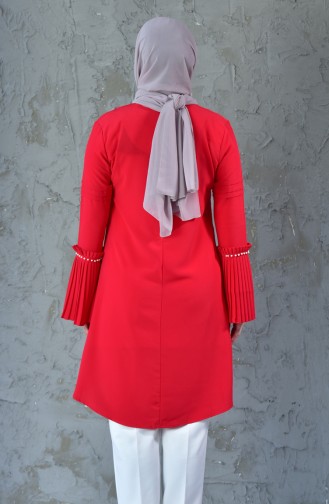 Big size Pearls Asymmetric Tunic 1645-04 Red 1645-04