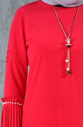 Big size Pearls Asymmetric Tunic 1645-04 Red 1645-04