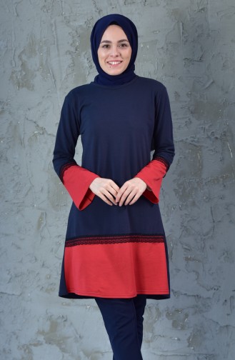 Lace Detailed Tunic 7690-01 Navy Blue 7690-01