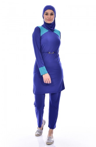 ملابس سباحة بتصميم مُزين بتفاصيل  0300-02 لون أزرق 0300-02