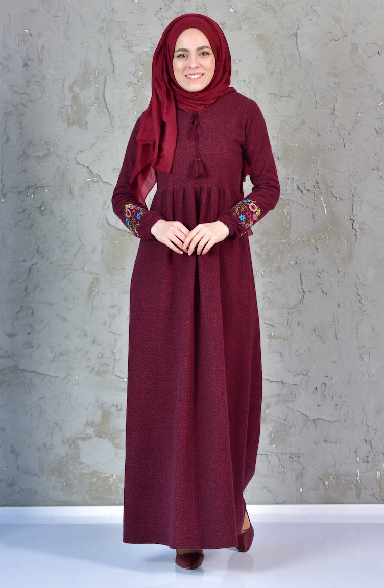 Kolu Nakisli Elbise 0289 04 Bordo Sefamerve