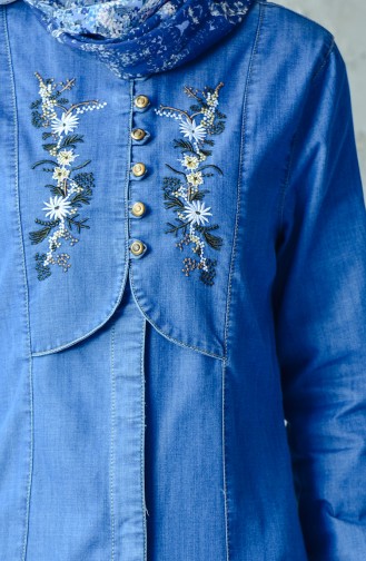 Embroidered Jeans Overcoat 9232-02 Blue Jeans 9232-02