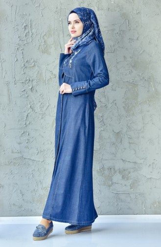 Embroidered Jeans Overcoat 9232-01 Navy Blue 9232-01
