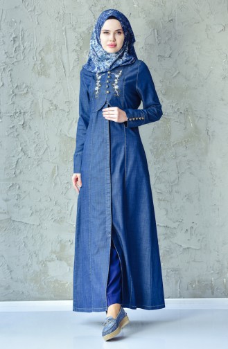 Embroidered Jeans Overcoat 9232-01 Navy Blue 9232-01