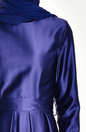 Belted Evening Dress 0440-01 Navy Blue 0440-01