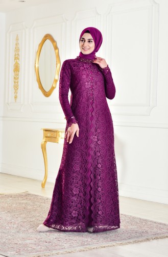 Robe de Soirée a Dentelle 1165-04 Plum 1165-04