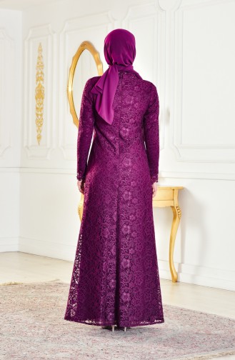 Plum Hijab Evening Dress 1165-04