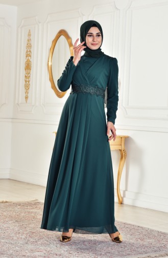 Robe de Soirée a Dentelle 1282-03 Vert emeraude 1282-03