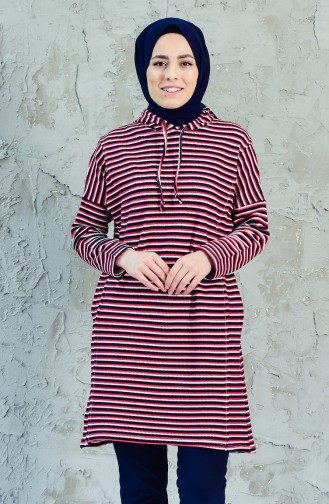 Striped Hooded Sports Tunic 4850A-01 Red Navy Blue 4850A-01