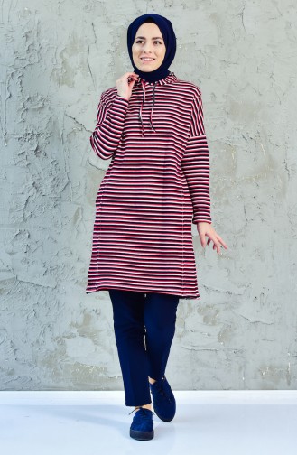 Striped Hooded Sports Tunic 4850A-01 Red Navy Blue 4850A-01