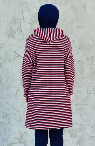 Striped Hooded Sports Tunic 4850A-01 Red Navy Blue 4850A-01