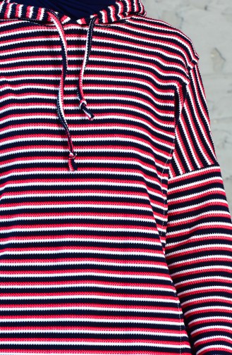 Striped Hooded Sports Tunic 4850A-01 Red Navy Blue 4850A-01