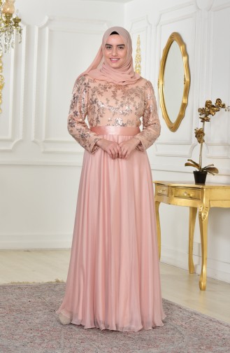 Powder Hijab Evening Dress 701176-01