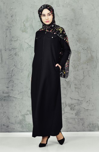 Abaya Détail Poches 0196-07 Noir 0196-07