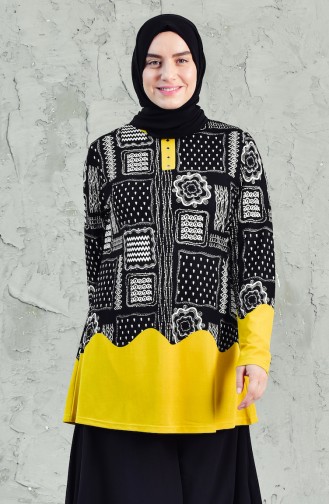 Large Size Patterned Tunic 4720-02 Black Yellow 4720-02