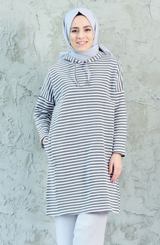 Tunique Sport a Rayure et Capuche 4850-05 Gris Blanc Clair 4850-05