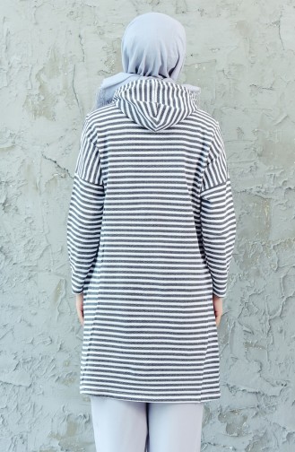 Tunique Sport a Rayure et Capuche 4850-05 Gris Blanc Clair 4850-05