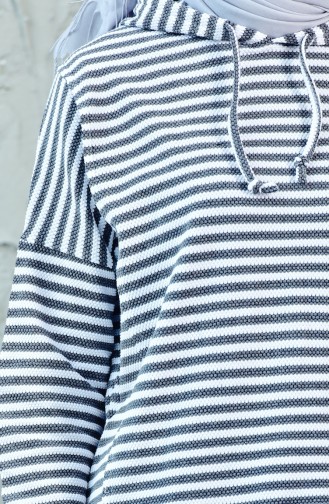 Tunique Sport a Rayure et Capuche 4850-05 Gris Blanc Clair 4850-05