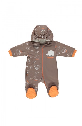 Baby Cotton Velsoft Hooded Overalls K2024-01 Brown 2024-01
