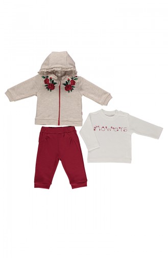 Bebetto Baby Cotton Hooded Cardigan 3 Pcs Suit K1790-01 Claret Red 1790-01