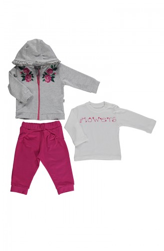 Bebetto Baby Cotton Hooded Cardigan 3 Pcs Suit K1790-02 Fuchsia 1790-02