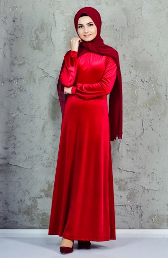 Kadife Elbise 4024-06 Kırmızı