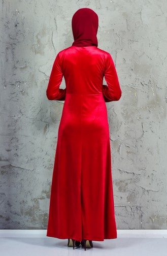 Kadife Elbise 4024-06 Kırmızı