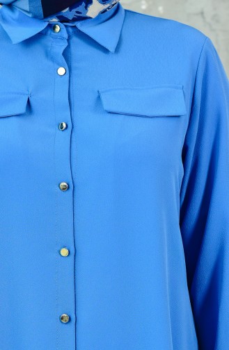 Büyük Beden Gömlek Yaka Tunik 5361-04 Mavi